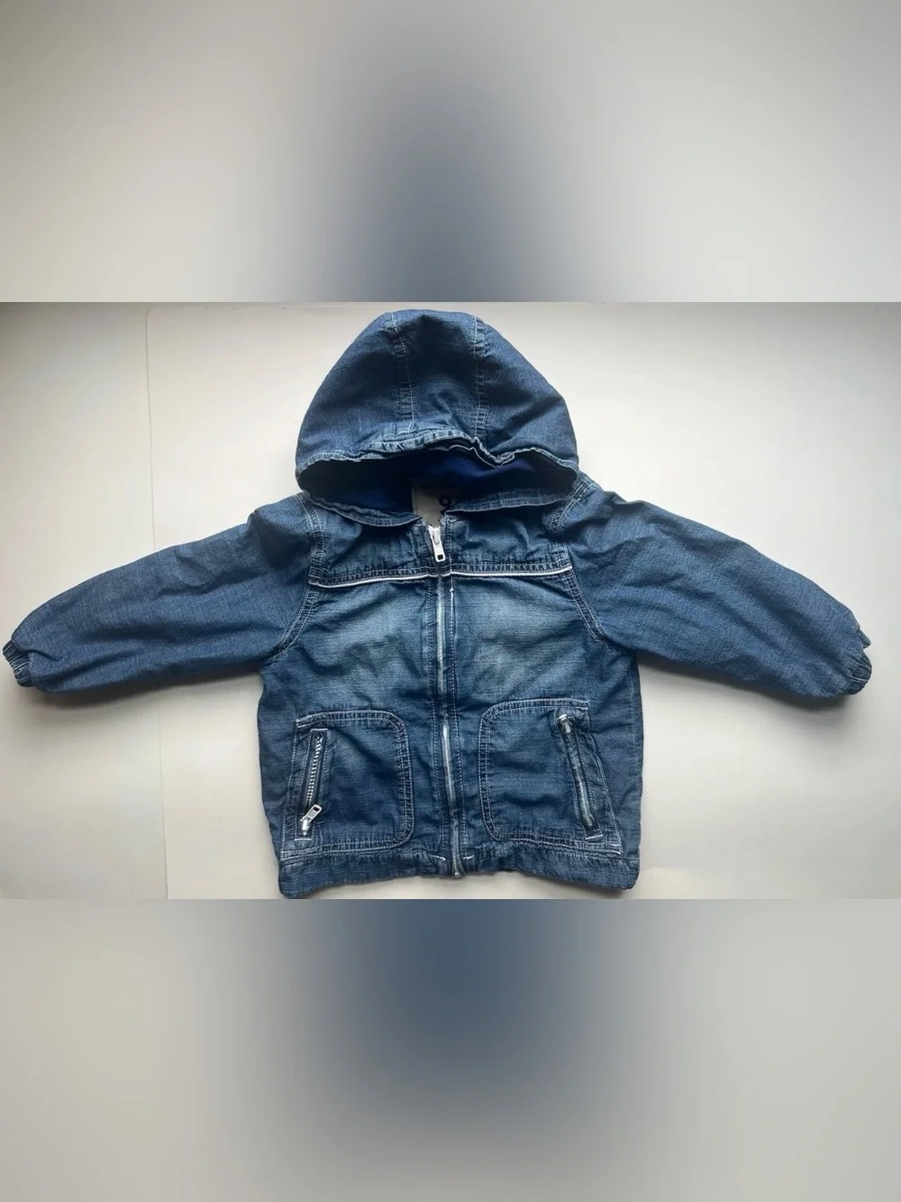 Gymboree Toddler Chambray Denim Lined Hooded Jacket Size 2T-3T Kids Zip Up